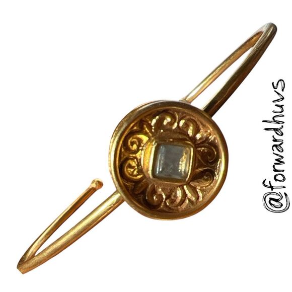 Bundle Sale 3 for $15 | Gold Tone Narrow Cuff – Grayish Blue Stone - Picture 1 of 6